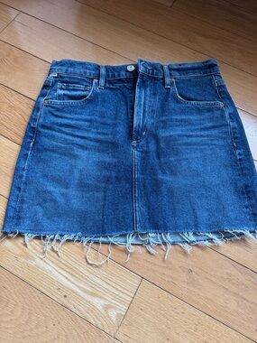 Citizens Of Humanity Blue Denim Frayed Hem Mini Skirt